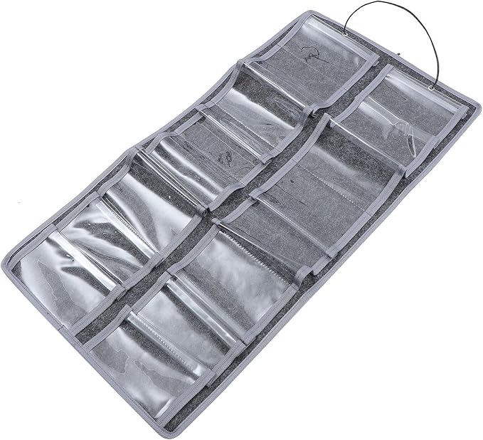 VICASKY Wall Hanging Eyewear Organizer Pouch, Medium Gray Felt Dustproof Glasses Storage Bag with Hanging Hook for Household Use