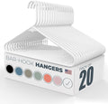 Neaties Plastic Hangers 20 Pack – Made in The USA – 6lb Capacity Standard Clothes Hangers with Strap Hooks for Dresses, Lingerie, Shirts, Pants, and Jackets – White