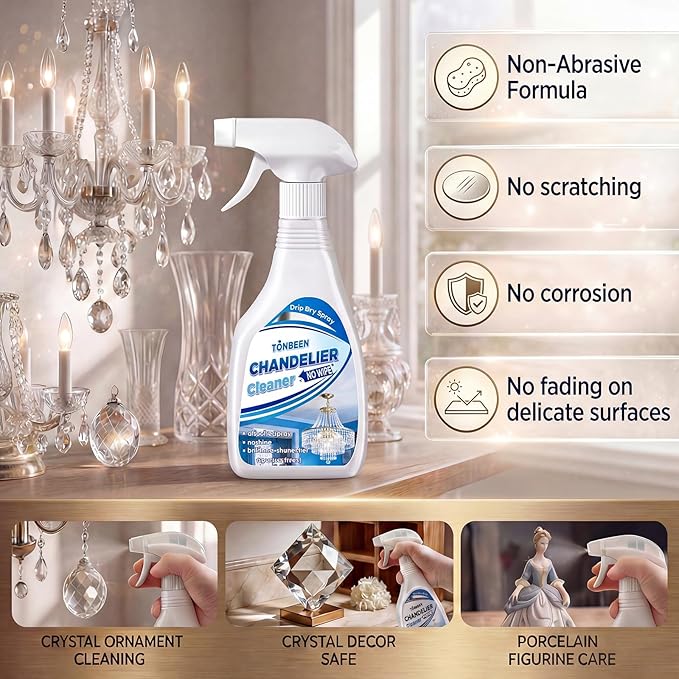 Chandelier Cleaner Drip Dry Spray No Wipe - No Wipe Streak Free Dust Remover for Crystals, Glass & Window Screens, 1PK