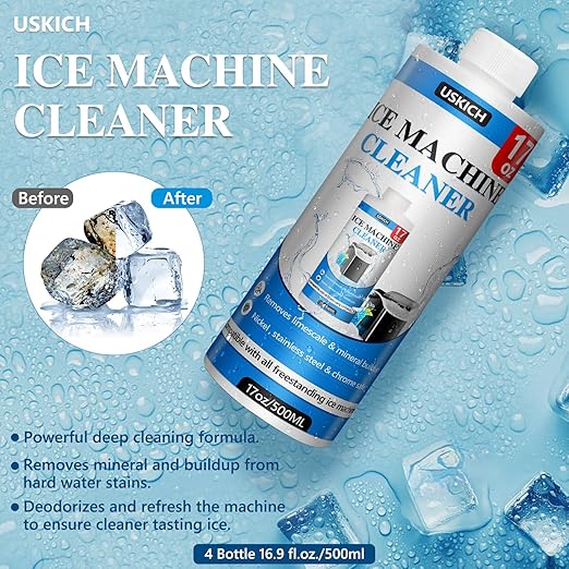 USKICH 4 Pack Ice Machine Cleaner Maker Descaler-68 fl oz Nickel Safe Descaler,Ice Maker Cleaner Solution Compatible with Ice Machine Brands Scotsman,KitchenAid,Hoshizaki