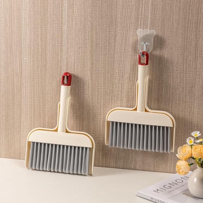 Mini Broom and Dustpan Set - Compact Cleaning Kit for Home, Car, Camping, Pet Hair, Small Spaces & Travel | Durable Hand Broom Dustpan Combo | Portable Desk Set with Brush and Hook