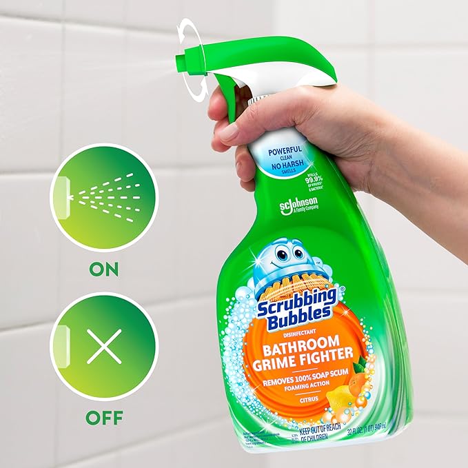 Scrubbing Bubbles Bathroom and Shower Cleaner Disinfectant Spray, Bathroom Grime Fighter, Citrus Scent, 32oz (Pack of 2)