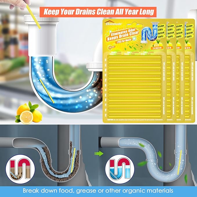 Drain Cleaner Sticks Keeps Drains and Pipes Clear and Odor As Seen On TV 4 Packs