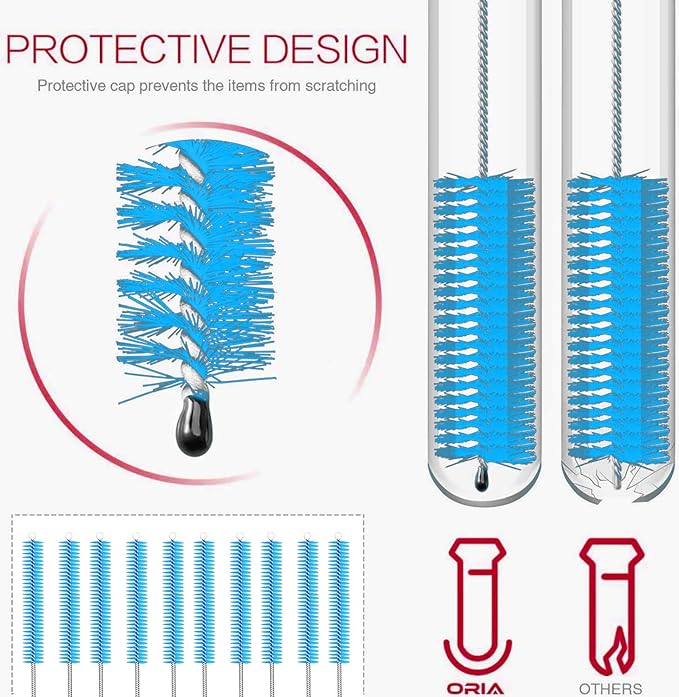 Long Straw Brush Cleaner (10 Pack), Flexible Nylon Tube Cleaning Brushes with 0.4" Bristles, Rust-Proof Stainless Steel Wire Washer for Reusable Tumblers, Sports Bottles & Pipes (10 Inch)
