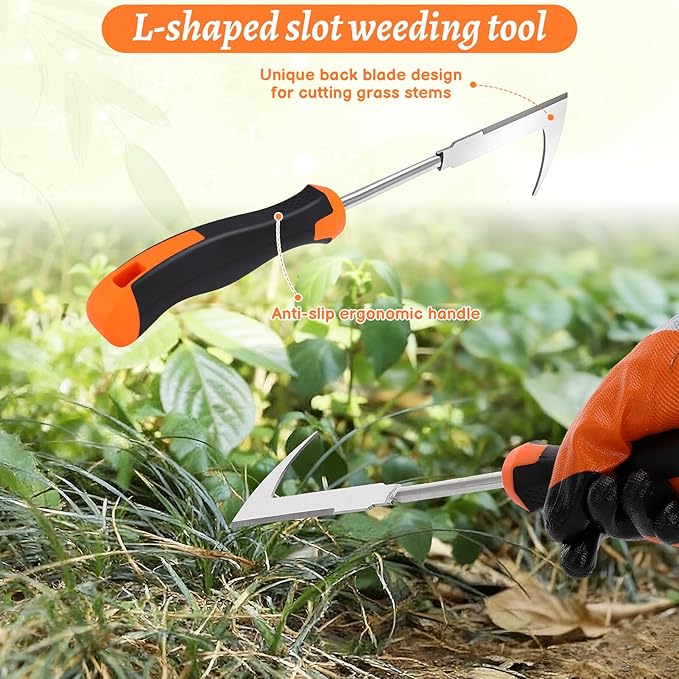 Weed Puller Tool, Manual Portable Stainless Steel Weeder Puller Tool, Crack Weed Remover Gardening Tools for Garden Farm Backyard