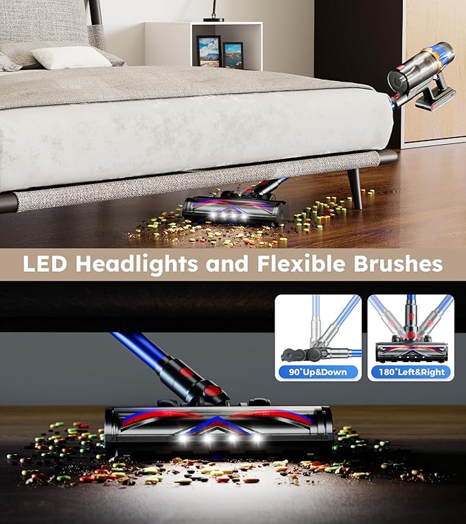 Cordless Vacuum Cleaner,Upgraded 50KPA 600W 70 Mins Stick Vacuum with Self-Standing,Touch Screen, Rechargeable, Lightweight,Anti-tangle Wireless Vacumm,Vacuum Cleaners for Home/Pet Hair/Carpets/Floors