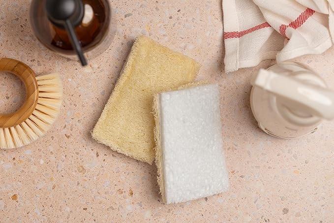 Full Circle 100% Plant-Based Loofah Sponges – Pack of 2 – Plastic-Free, Natural Sponge, No Microplastics, Safe for Nonstick Cookware.