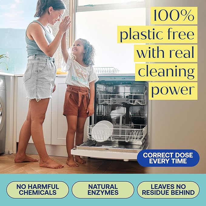 Fab Tab 100% Plastic-Free Dishwasher Detergent Tablets, Clean Ingredients, Fragrance Free, No Residue, Powerful Enzyme-Based Dishwasher Pods, 40 Count.