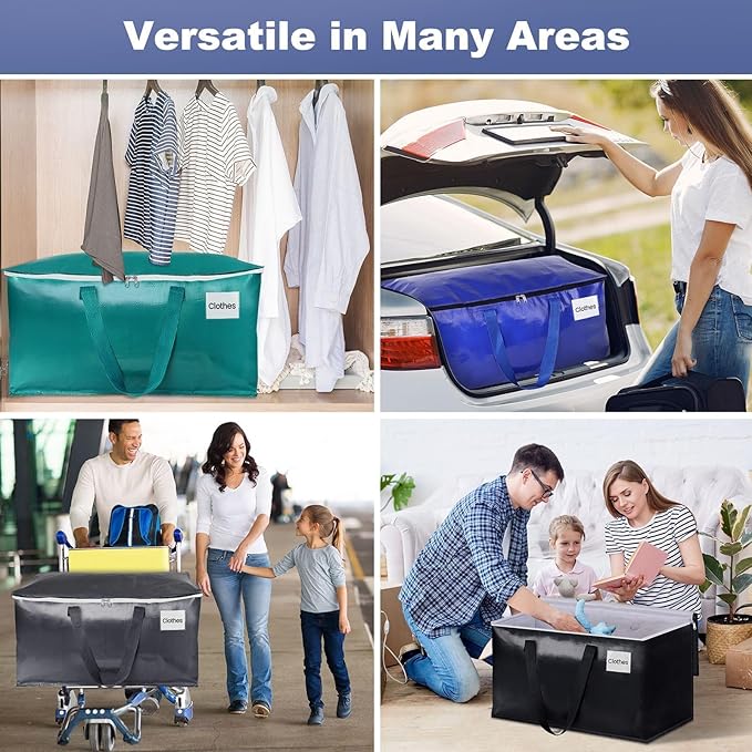 StorageRight Moving Bags-Heavy Duty Moving Boxes, Storage Totes with Zipper, Reinforced Handles and Tag Pocket-Collapsible Moving Supplies for moving, Storage and Travel 93L(Four Colors-8 Pack)