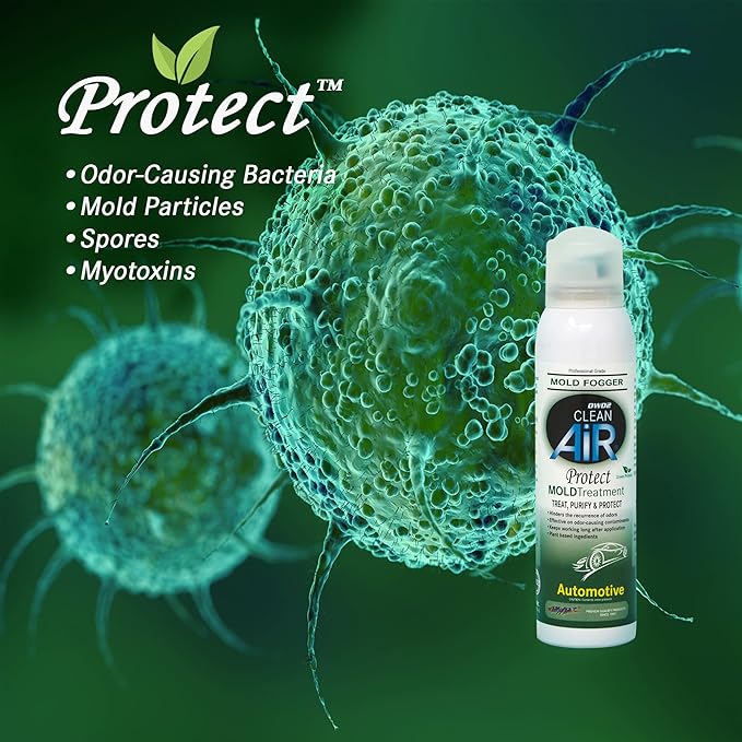 Protect™ Automotive Mold-Odor Treatment - Revitalize Your Car's Interior The Green Automotive Mold-Odor Treatment Solution. Say Goodbye to Unpleasant Odors (Spray & Fogger)