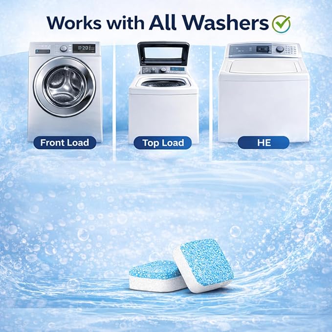 Washing Machine Cleaning Tablets Washer Cleaner & Descaler, 24 Count (12-Month Supply) for Front Load, Top Load & HE Washers | Appliance Maintenance & Residue Removal