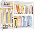 Ulif F7 Plus Garment Rack, Heavy Duty Clothes Rack, Clothing Racks for Hanging Clothes, 6-Tiers Freestanding Portable Closet Storage Rack 68'' W × 14.6'' D × 76.6'' H, Max Load 850 Lbs, White