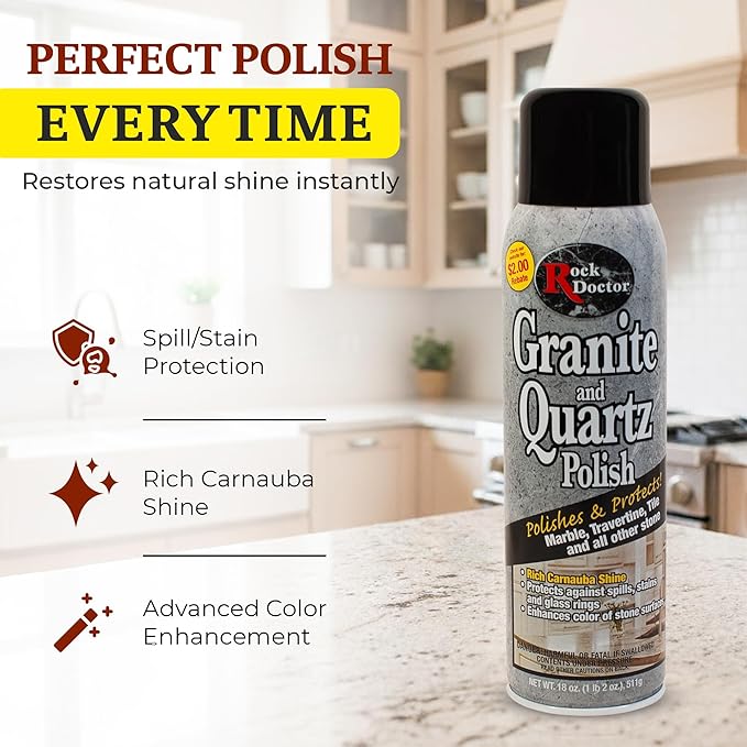 Rock Doctor Granite & Quartz Care Kit, 3 Piece Maintenance Stone Care Combo Kit – Cleans & Renews Marbel, Travertine, Tile and All Other Stone, Fresh, Pack of 3, 54.0 Ounce