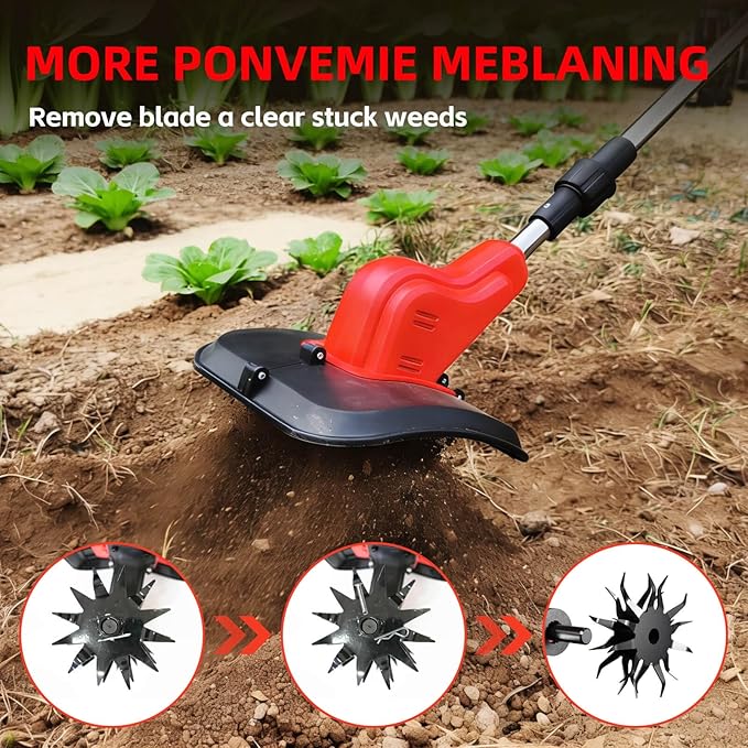 Cordless Tiller Cultivator, 360PRM Electric Garden Tiller, with 2X4.0Ah Batteries & LCD Display, 48 Steel Tines, 9" Tilling Width, 6.6" Depth, Battery Powered Rotary Tiller Lawn/Soil Cultivation