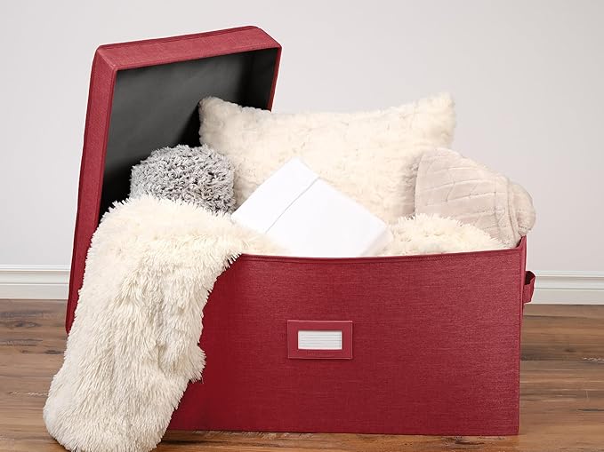 Covermates Keepsakes - Storage Box - Heavy Duty Polyester - Reinforced Handles - ID Window - Indoor Storage - Closet Storage, Red Heather