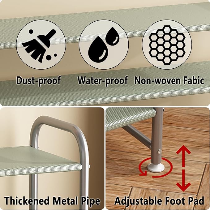 INGIORDAR Shoe Rack 2 Tier Long Storage Organizer Wide Metal Shoe Shelf for Closet Entryway Grey