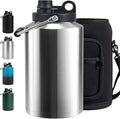 Insulated Gallon Jug with Handle, One Gallon, 128oz Stainless Steel, Large Double Vacuum Water Bottle for Cold Drinks, Wide Mouth, Sweat Proof, Carrier bag, Great for Travel, Camping, Stainless