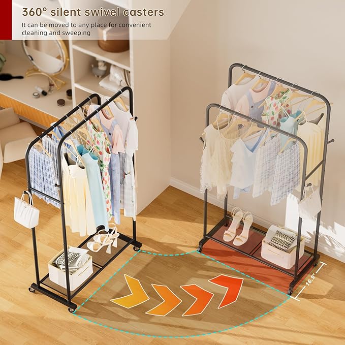 Golpart Clothes Garment Coat Rack Drying Clothing Racks Metal Freestanding for Hanging Clothes Portable Closet for Laundry Bedroom Black