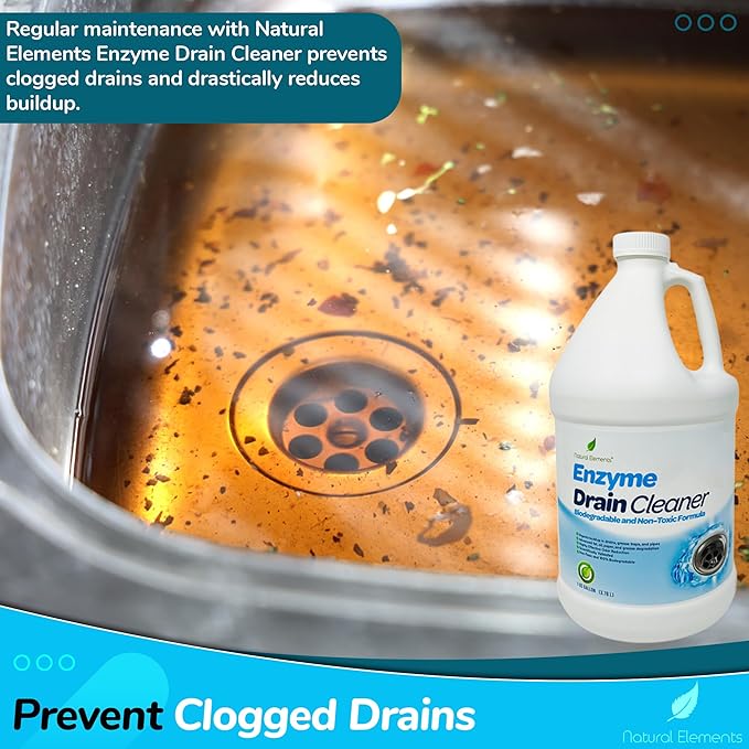 Natural Elements Enzyme Drain Cleaner | Digest Grease, Fats, and Paper Buildup in Drains, Septic Tanks, Grease Traps, Pipes (1 Gallon)