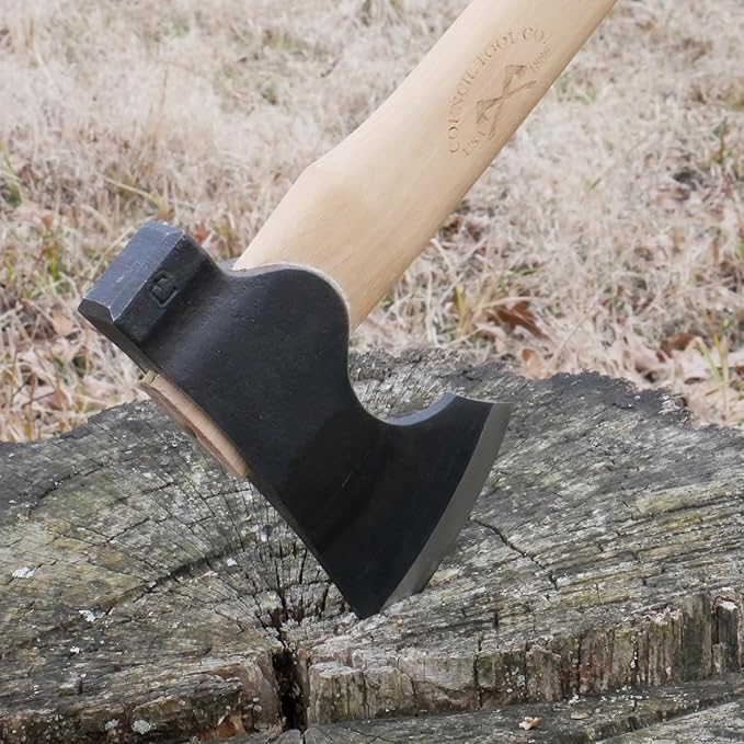COUNCIL TOOL Wood-Craft Camp Carver Axe - 1.7 lbs Bushcraft Axe with 16" Curved Hickory Handle & Leather Sheath - WC17CCA16C