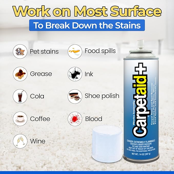 Carpet Aid Spot & Stain Remover – Removes Oil, Grease, Ink, Coffee, Pet Urine & Lipstick from Carpets, Rugs & Upholstery