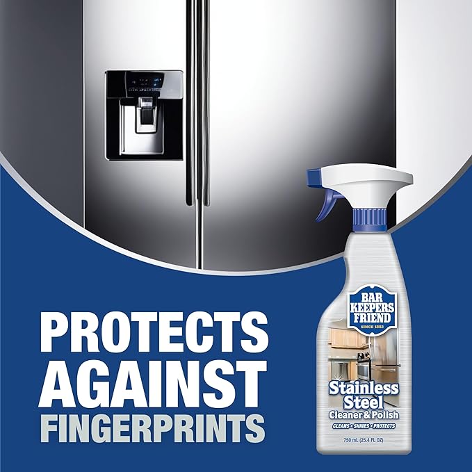Bar Keepers Friend Stainless Steel Cleaner Spray (25.4 oz) + Microfiber Cloth - Removes Fingerprints and Grime Without Dulling
