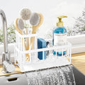 Kitsure Sponge Holder for Kitchen Sink - Rustproof Stainless Steel Sink Caddy Organization and Storage Essentials with High Brush Holder, Home Decor Accessories, 7.9" x 3.7" x 6.2", White