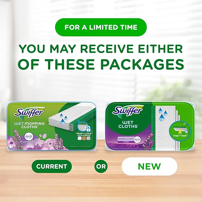 Swiffer Sweeper Wet Mopping Cloths with Febreze Freshness, Lavender Vanilla & Comfort, 24 Count (Pack of 2)