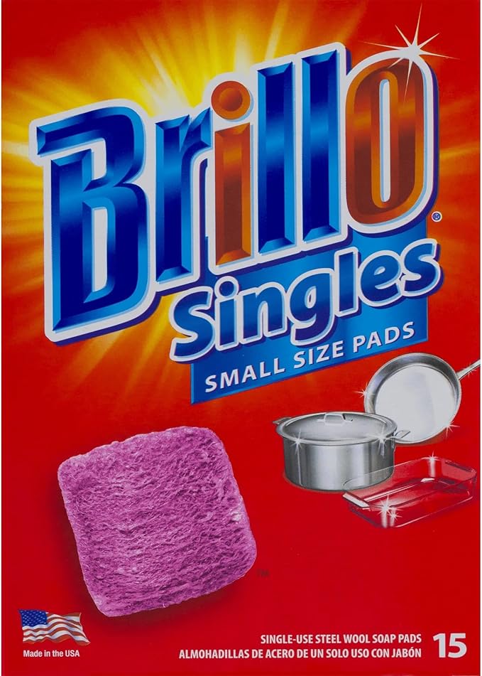 Brillo Single Use Steel Wool Soap Pads, Smaller Size Original Red Scent, 15 Count Pack of 1