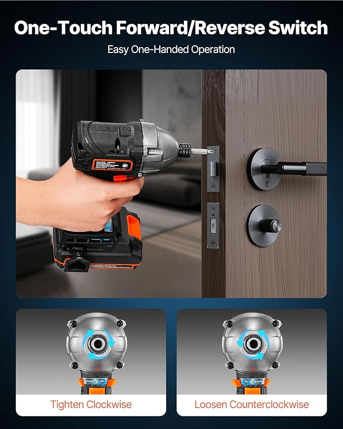 VEVOR Impact Driver, 1/4 Inch, 2800 RPM Max Speed, 20 V Brushless Motor, Electric Cordless Impact Driver Kit with Battery and Charger, 20 Bits, LED Work Light, for Furniture, Electrical, Home Repairs