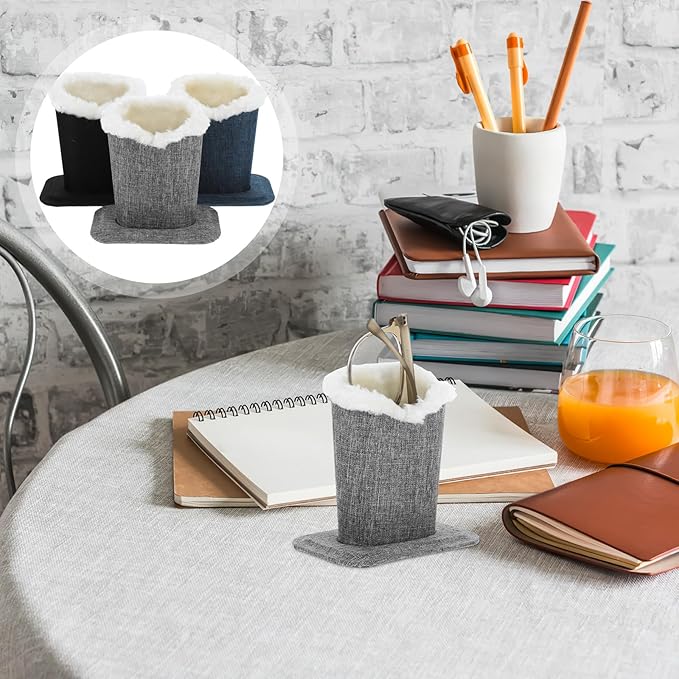 VALICLUD Linen Eyeglasses Holder Set 3pcs, Desktop Glasses Stand with Plush Base, Convenient Eyewear Organizer for Home and Office Storage