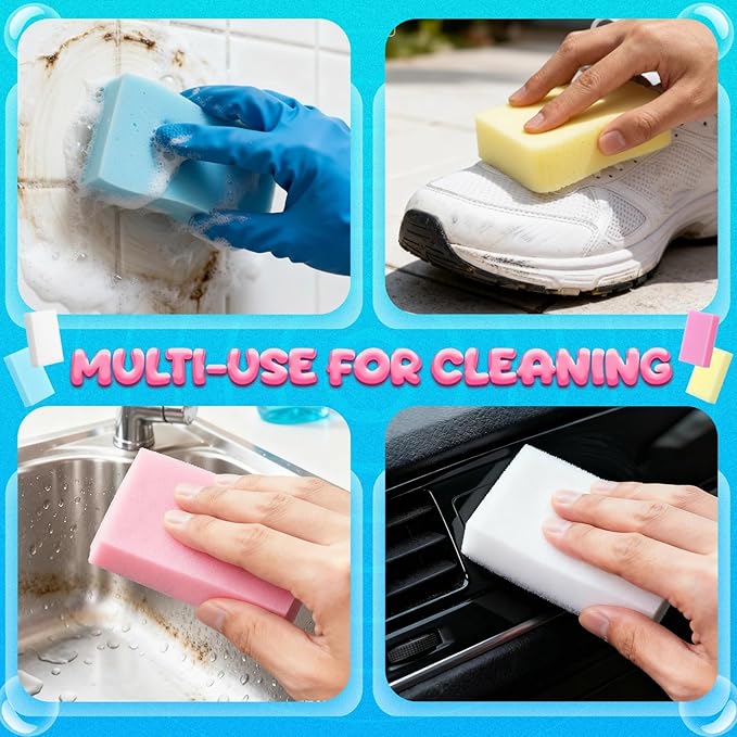 LemonRoad 150 Pack Thick Melamine Sponges Bulk, Magic Cleaning Sponge Eraser for Kitchen, Colorful Multi-Functional Household Cleaning Kitchen Dish Pads for Furniture Bathroom Bathtub Sink
