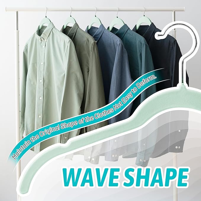 Sishynio Velvet Hangers 50 Pack – Slim Non-Slip Flocked Hangers with Notches, Space-Saving Closet Organizer for Dresses, Blouses, Coats(Green)