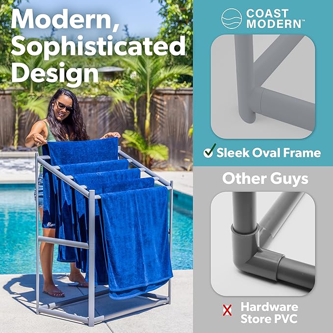 Coast Modern Pool Towel Rack – Choose Your Color - Outdoor & Indoor 5 Beach Towel PVC Drying Rack