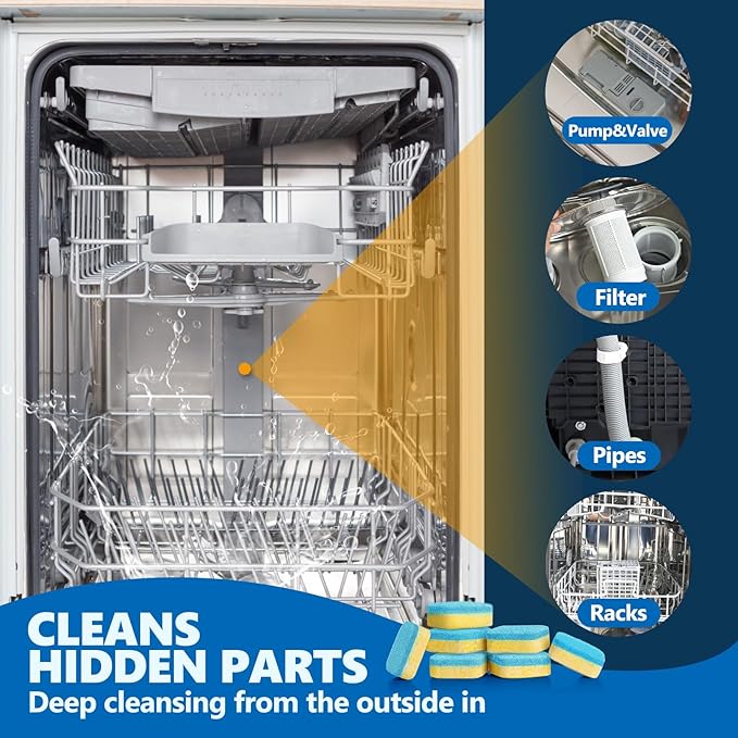 Dishwasher Cleaner And Deodorizer Tablets 24 Pack,Deep Cleaning Descaler Pods for Dish Washer,Lemon Scented Dish Washer Machine Tablets for Limescale,Mineral Buildup, Odor,Septic Safe- 1 Year Supply