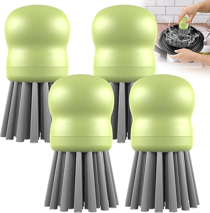 Mini Dish Brush for Cleaning Chicken Shredder, Palm Brush Dish Scrubber with Ergonomic Grip, Kitchen Brush for Washing Dishes, Pans, Pots, Sink (4, Matcha)