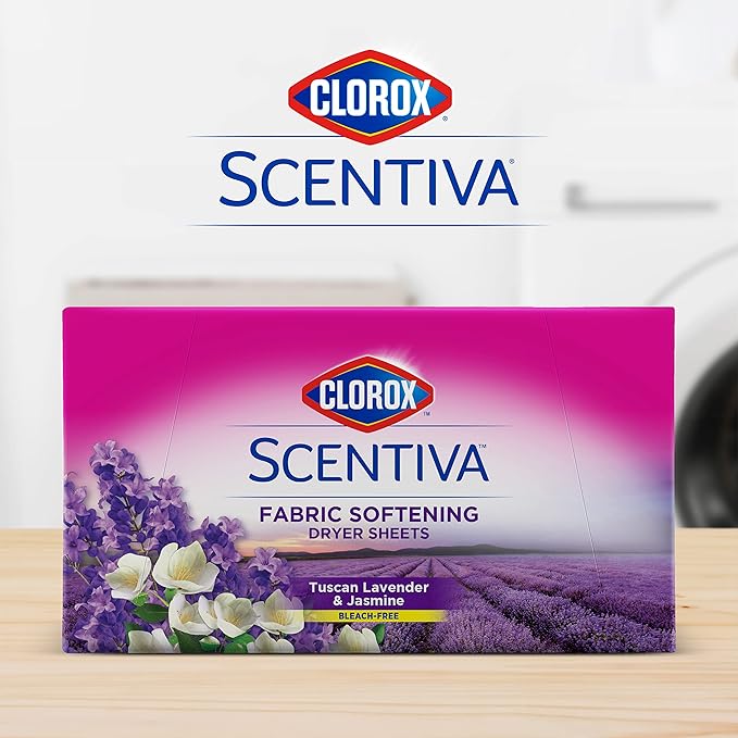 Clorox Scentiva Fabric Softener Dryer Sheets, Tuscan Lavender & Jasmine Scent - Wrinkle Reducing Scented Softening Laundry Dryer Sheets for Great Smelling Clothes, 40 Count
