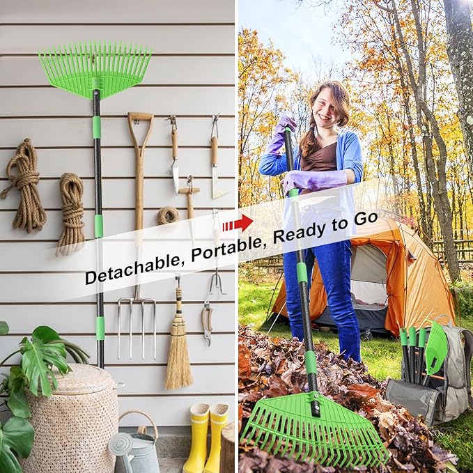 Lightweight Plastic Leaf Rake for Lawns - 16.5'' Wide Garden Rake for Leaves,Gentle on Lawn,65'' Adjustable for Women Seniors Kids,Outdoor Yard Rakes for Sweep Leaves,Grass, Pine Needle