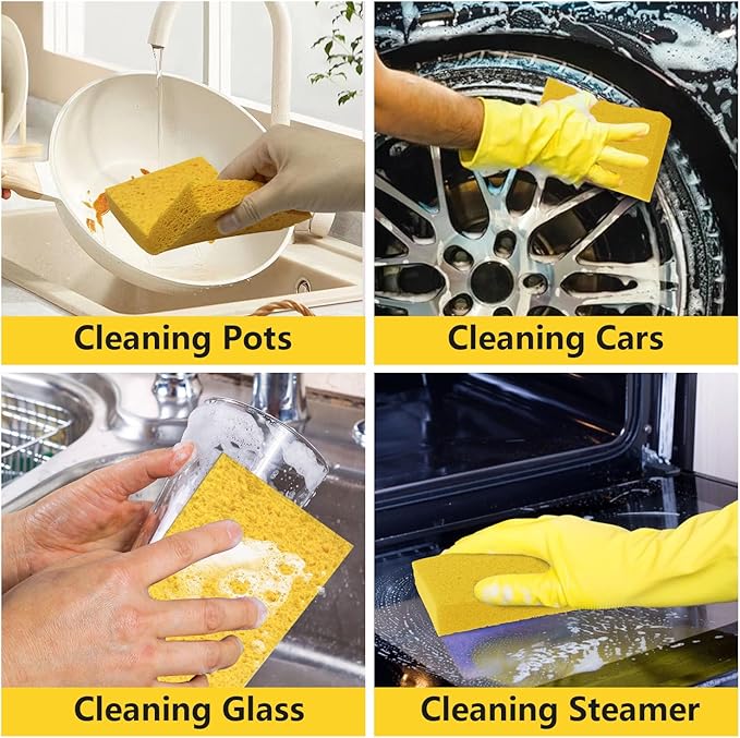 Cellulose Sponges, Large Size 4" x 6" x 1" - Heavy Duty Scrub Kitchen Sponge, Clean Tough Messes Without Scratching Kitchen Cleaning Pads, Pop Up Eco DIY (6 Pack), White