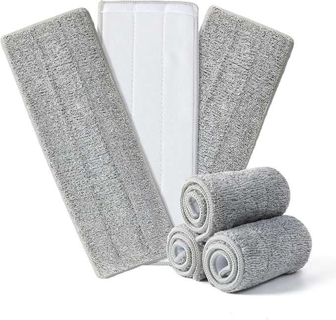 Flat Mop Pads 6pcs for Mop and Bucket Set with Wringer Replacement Microfiber Cloths Compatible with Floor Cleaning Mop Bucket Set - 15.7" X 4.5"