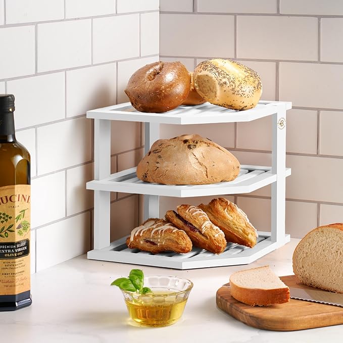 Bambüsi Plate Organizer for Cabinet - Corner Cabinet Organizer and Kitchen Cabinet Organizer Shelf, Kitchen Countertop Organizer for Plates, Dishes and Bowls, Space Saving Corner Rack, White