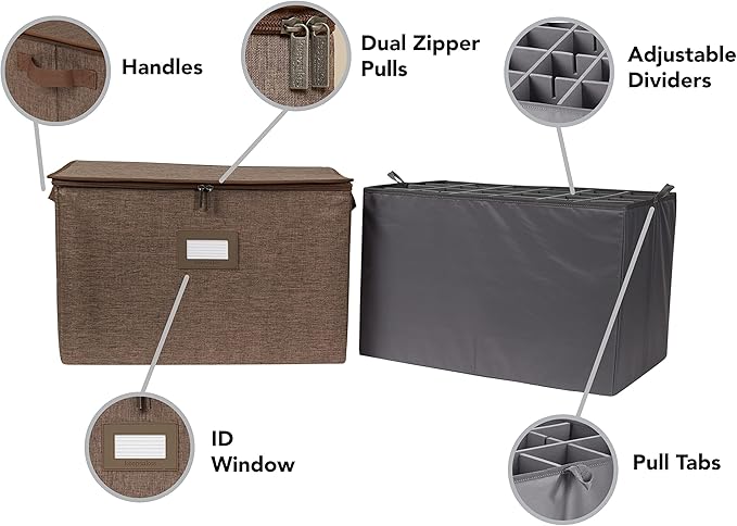Covermates Keepsakes - Adjustable Zip-Top Storage Box - Configurable FlexGrid Compartments - Heavy Duty Polyester- Reinforced Handles - Stackable Design - Indoor Storage, Brown Heather