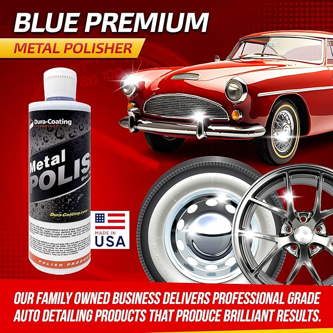 DURA-COATING TECHNOLOGY, Blue Premium Metal Polish - Perfect Brightener and Scratch Remover for Aluminum Wheels, Diamond Plate, Stainless Steel, Copper, Brass, & Nickel - (16 Ounce Bottle)