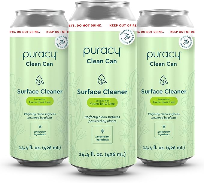 Puracy Multi-Surface Cleaner Clean Can- Plant-Powered All Purpose Cleaner - Surface Cleaner Solution As Seen on TikTok (Green Tea + Lime, 14.4 fl oz, 3 Pack)