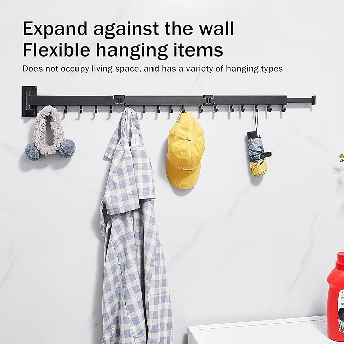 ZdwCyl Clothes Drying Rack Wall Mounted,Laundry Rack Wall Wount,Drying Rack Clothing for Laundry,Retractable Dryer Racks,Wall Mounted Drying Rack Collapsible, Black, Sandy Coating,3z-b01