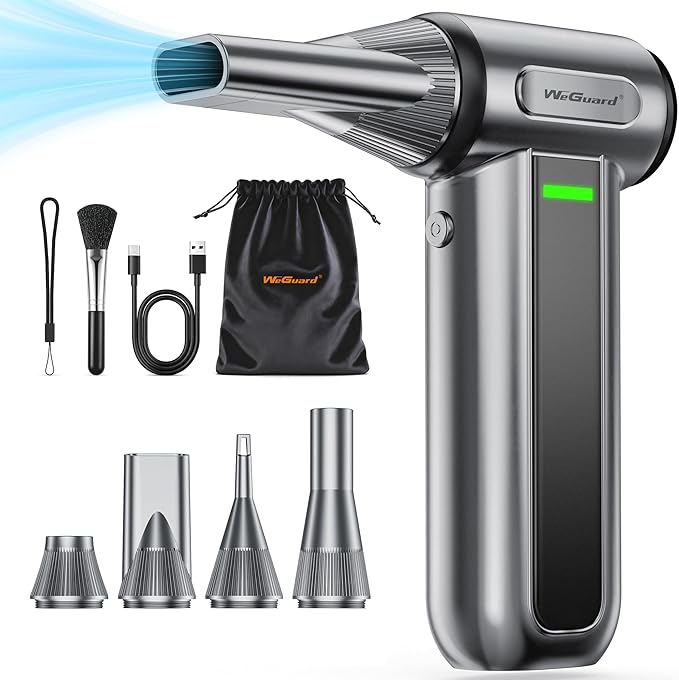 WeGuard W22 Electric Air Duster, 180000 RPM Compressed Air Duster with LED Light, 3-Speed Adjustable/Compressed Air Can Alternative, Dust Blower for Computer, Keyboard, Car, Leaves, Outdoor