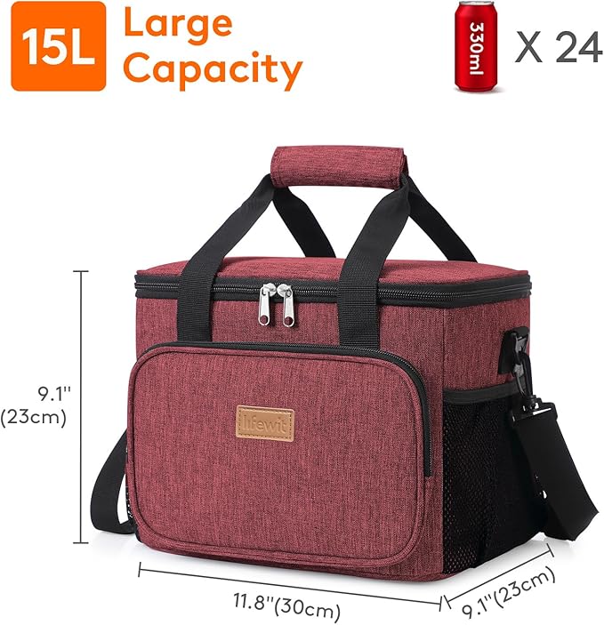 Lifewit Large Lunch Bag, Insulated Lunch Box, Soft Cooler Cooling Tote for Adult Men Women, Burgundy 24-Can (15L)