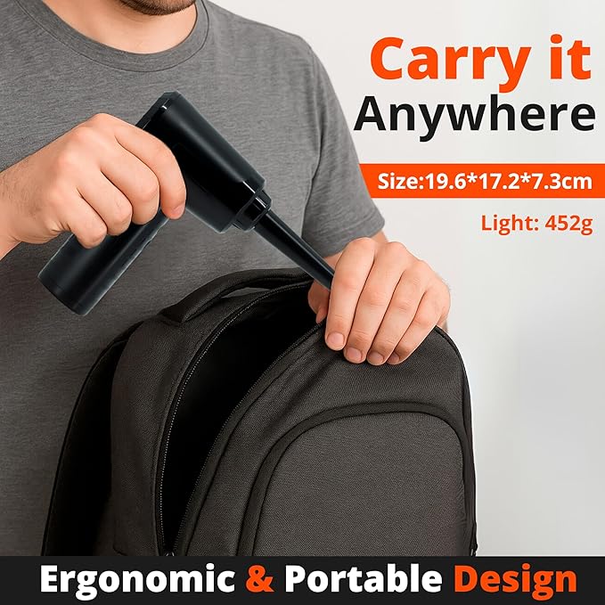 Electric Compressed Air Duster (53000 RPM) - Rechargeable Cordless Air Duster & Keyboard Cleaner for PC & Electronics - Reusable Cleaner Replaces Canned Air Spray.
