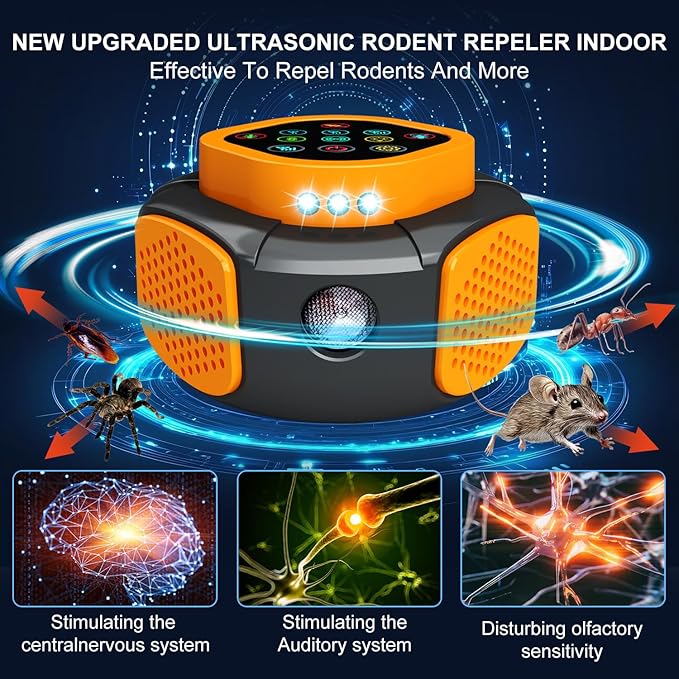 Ultrasonic Pest Repellent Plug in, Indoor Pest Rodent Control for Roach, Mosquito, Mouse, Bugs, Rodent, Mice, Spider, Ant, Electronic Repellent Device with 5 Mode Switching