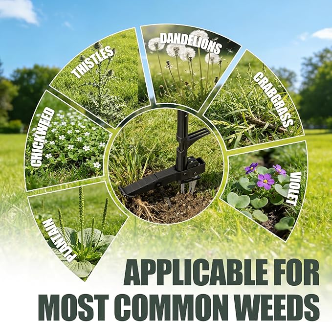 Weed Puller, 4-Claw Stand Up Weed Puller Tool with Long Handle & Steel Head, 41" Adjustable T-Handle Weeder Tool, Easily Remove Weeds Root Without Bending, Pulling, or Kneeling